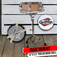 Load image into Gallery viewer, GRIFFIN Snare Drum Kit with Snare Stand, 2 Pairs of Maple Drum Sticks & Key | Wood Shell Drum Set