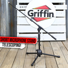 Load image into Gallery viewer, Short Microphone Stand with Boom Arm by GRIFFIN - Low Profile Tripod Mic Stand Mount for Kick Bass