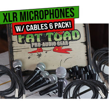 Load image into Gallery viewer, Cardioid Vocal Microphones with XLR Mic Cables & Clips (6 Pack) by FAT TOAD - Dynamic Handheld