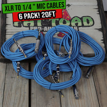 Load image into Gallery viewer, XLR Female to 1/4" Male Jack Microphone Cables (6 Pack) by FAT TOAD- 20ft Professional Pro Audio Mic