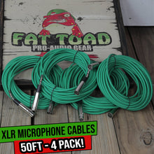 Load image into Gallery viewer, XLR Microphone Cables (4 Pack) by FAT TOAD - 50ft Professional Pro Audio Green Mic Cord Extension