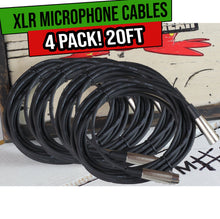 Load image into Gallery viewer, Microphone Cables by FAT TOAD - (4 Pack) 20ft Pro Audio XLR Mic Cord Patch Extension Wires