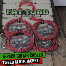 Load image into Gallery viewer, Guitar Cords (4 Pack) Right Angle to Straight-End Instrument Cable Tweed Cloth Jacket by FAT TOAD