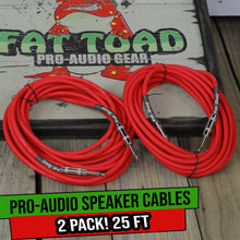 Load image into Gallery viewer, 1/4" to 1/4 Male Jack Speaker Cables (2 Pack) by FAT TOAD - 25ft Professional Pro Audio Red DJ