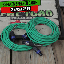 Load image into Gallery viewer, Speakon to Speakon Cables (2 Pack) by FAT TOAD - 25ft Professional DJ Pro Audio Green Speaker PA