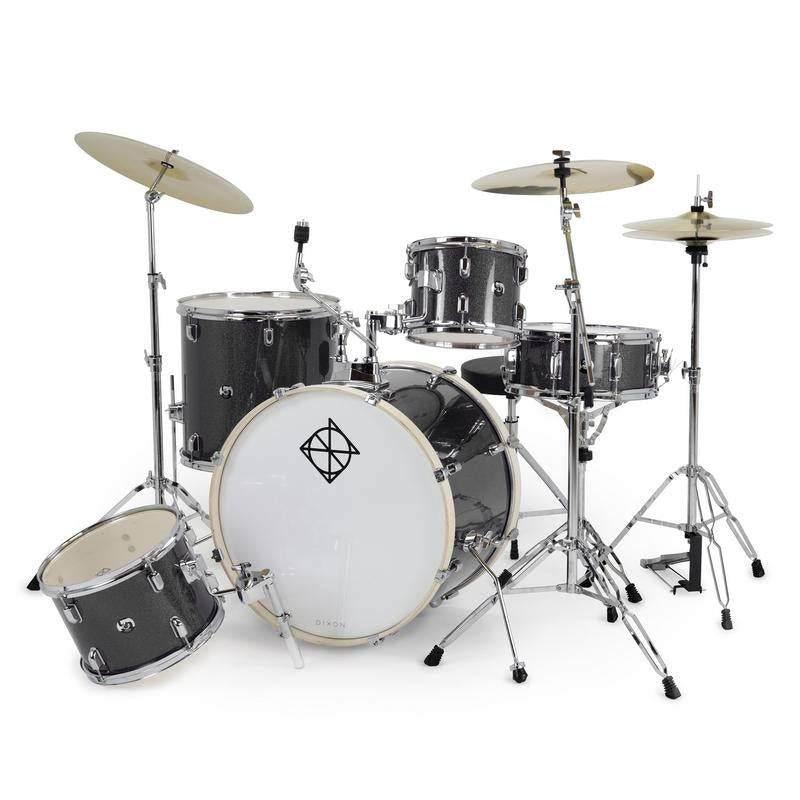 Dixon Spark - Misty Black - 5 pc Complete drum set with Hardware, Cymbals, and Throne