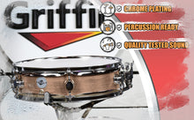 Load image into Gallery viewer, Piccolo Snare Drum 13" x 3.5" by GRIFFIN - 100% Poplar Shell with Oak Wood Finish &amp; Coated Drum Head - Professional Marching Drummers Percussion
