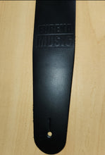 Load image into Gallery viewer, 2&quot; Genuine Cowhide Strap Black with Eureka Music Logo Imprint
