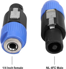Load image into Gallery viewer, Speakon to 1/4 inch Adapter，NL4FC Speaker Male to 1/4" TS Female Audio Converter for Speaker, Amplifier, Mixer Etc（2-Pack
