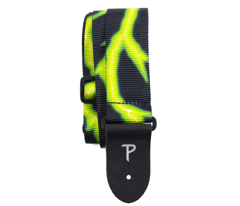 Perri's Leather Neon Green Lightning Bolt Ribbed Poly Guitar Strap LPCP-7629
