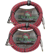 Load image into Gallery viewer, Guitar Cables (2 Pack) Right Angle to Straight-End Instrument Cord Tweed Cloth Jacket by FAT TOAD
