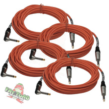 Load image into Gallery viewer, Guitar Cords (4 Pack) Right Angle Instrument Cable by FAT TOAD - 20FT 1/4 Inch Straight-End Wires
