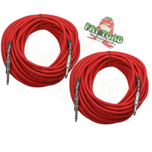 Load image into Gallery viewer, 1/4&quot; to 1/4 Male Jack Speaker Cables (2 Pack) by FAT TOAD - 50ft Professional Pro Audio Red DJ

