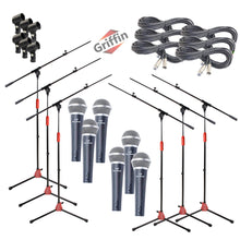Load image into Gallery viewer, Microphone Boom Stand (GRIFFIN 6 Pack) with Cardioid Vocal Microphones &amp; XLR Mic Cables For Karaoke
