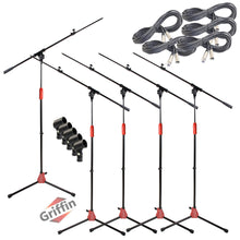 Load image into Gallery viewer, GRIFFIN Microphone Stand (Pack of 5) with XLR Cables &amp; Mic Clip - Telescoping Boom Arm Tripod Legs
