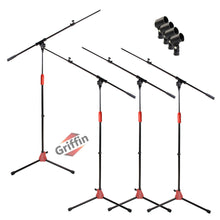 Load image into Gallery viewer, Tripod Microphone Boom Stand with Mic Clip Adapter (Pack of 4) by GRIFFIN - Adjustable Holder Mount For Studio Recording Accessories, Singing Karaoke
