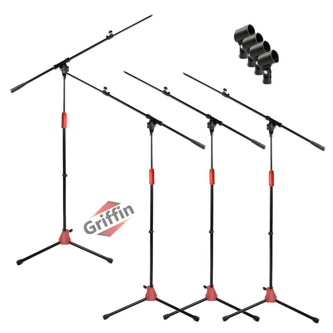 Tripod Microphone Boom Stand with Mic Clip Adapter (Pack of 4) by GRIFFIN - Adjustable Holder Mount For Studio Recording Accessories, Singing Karaoke
