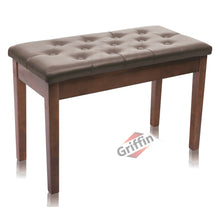 Load image into Gallery viewer, GRIFFIN Brown Wood PU Leather Piano Bench - Double Vintage Design, Ergonomic Chair Musician Keyboard
