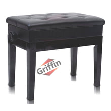 Load image into Gallery viewer, GRIFFIN Premium Antique Piano Bench - Adjustable Black Solid Wood Frame &amp; PU Leather Padded Cushion
