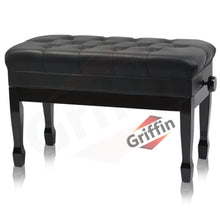 Load image into Gallery viewer, GRIFFIN Genuine Leather Piano Bench - Oversize Keyboard Duet Stool - Black Solid Wood &amp; Music Seat
