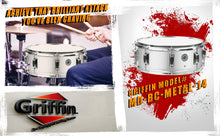 Load image into Gallery viewer, Metal Snare Drum by GRIFFIN - 14" x 5.5" inch Steel Chrome Shell - 8 Tuning Lugs &amp; Snare Throw Off

