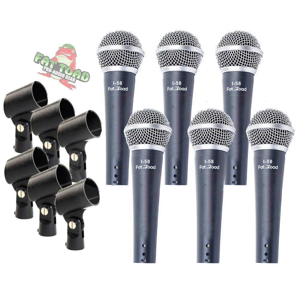 Cardioid Dynamic Microphones & Clips (6 Pack) by FAT TOAD - Professional Vocal Handheld, Unidirectional Mic - Singing Microphone Designed for DJ Stage