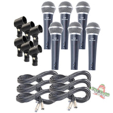 Load image into Gallery viewer, Cardioid Vocal Microphones with XLR Mic Cables &amp; Clips (6 Pack) by FAT TOAD - Dynamic Handheld
