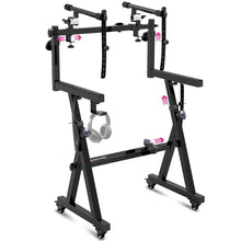 Load image into Gallery viewer, Dual Piano Keyboard Stand w/ Wheels and 2nd Tier - Rolling Z Style Adjustable

