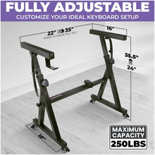 Load image into Gallery viewer, Dual Piano Keyboard Stand w/ Wheels and 2nd Tier - Rolling Z Style Adjustable
