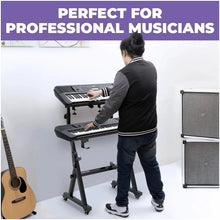 Load image into Gallery viewer, Dual Piano Keyboard Stand w/ Wheels and 2nd Tier - Rolling Z Style Adjustable
