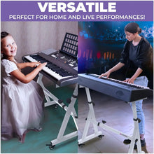 Load image into Gallery viewer, Adjustable Z Shape White Keyboard Stand with Wheels
