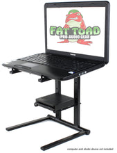 Load image into Gallery viewer, Folding DJ Laptop Stand with Sub-tray Shelf by FAT TOAD - Pro Audio Computer Table Top Rack Stand
