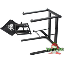 Load image into Gallery viewer, Folding DJ Laptop Stand with Sub-tray Shelf by FAT TOAD - Pro Audio Computer Table Top Rack Stand
