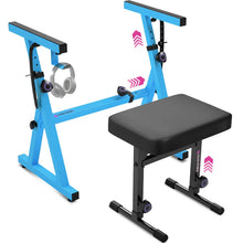Load image into Gallery viewer, Adjustable Light Blue Z Style Keyboard Stand w/ Bench

