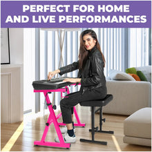 Load image into Gallery viewer, Pink Adjustable Z Style Keyboard Stand w/ Mesh Cushion Bench
