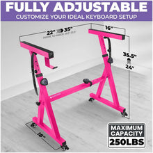 Load image into Gallery viewer, Adjustable Z Shape Pink Keyboard Stand with Wheels
