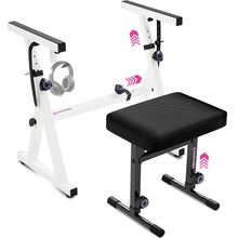 Load image into Gallery viewer, White Adjustable Z Style Keyboard Stand w/ Mesh Cushion Bench
