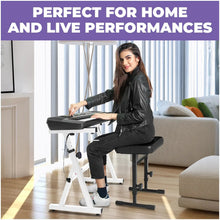 Load image into Gallery viewer, White Adjustable Z Style Keyboard Stand w/ Mesh Cushion Bench

