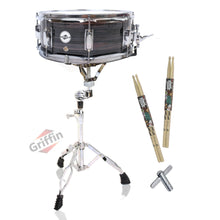 Load image into Gallery viewer, Snare Drum Kit by GRIFFIN | Includes Snare Stand, 2 Pairs of Maple Drum Sticks &amp; Drum Key | 14&quot; x 5.5&quot; Poplar Shell | Percussion Musical Instrument Practice Package
