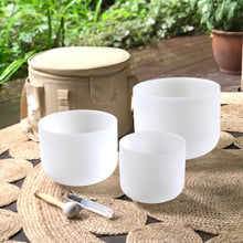 Load image into Gallery viewer, Set of 3 White Sound Therapy Bowls in Beige Case

