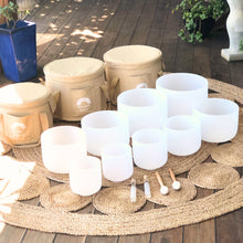 Load image into Gallery viewer, Set of 9 White Sound Therapy Bowls in Beige Carry-On Cases

