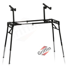 Load image into Gallery viewer, GRIFFIN 2-Tier DJ Coffin Workstation Stand - Double Table Top Keyboard &amp; Laptop Holder Mount
