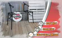 Load image into Gallery viewer, GRIFFIN 2-Tier DJ Coffin Workstation Stand - Double Table Top Keyboard &amp; Laptop Holder Mount
