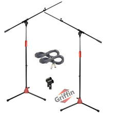 Load image into Gallery viewer, Tripod Microphone Boom Stand with XLR Mic Cable &amp; Clip (Pack of 2) by GRIFFIN - Telescoping Arm
