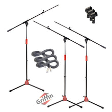 Load image into Gallery viewer, Microphone Boom Stand with XLR Mic Cable &amp; Clip (Pack of 3) by GRIFFIN - Telescoping Arm Tripod Legs
