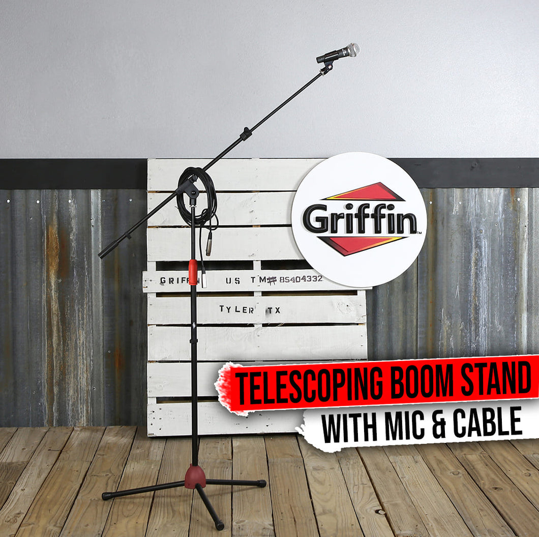 Microphone Stand Studio Package by GRIFFIN - Telescoping Boom Arm Mount & Tripod Holder