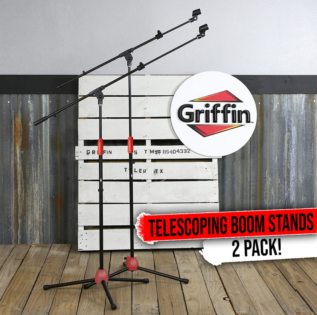 Microphone Stand with Boom Arm (Pack of 2) by GRIFFIN - Adjustable Holder Mount For Studio Recording