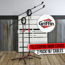 Load image into Gallery viewer, Tripod Microphone Boom Stand with XLR Mic Cable &amp; Clip (Pack of 2) by GRIFFIN - Telescoping Arm
