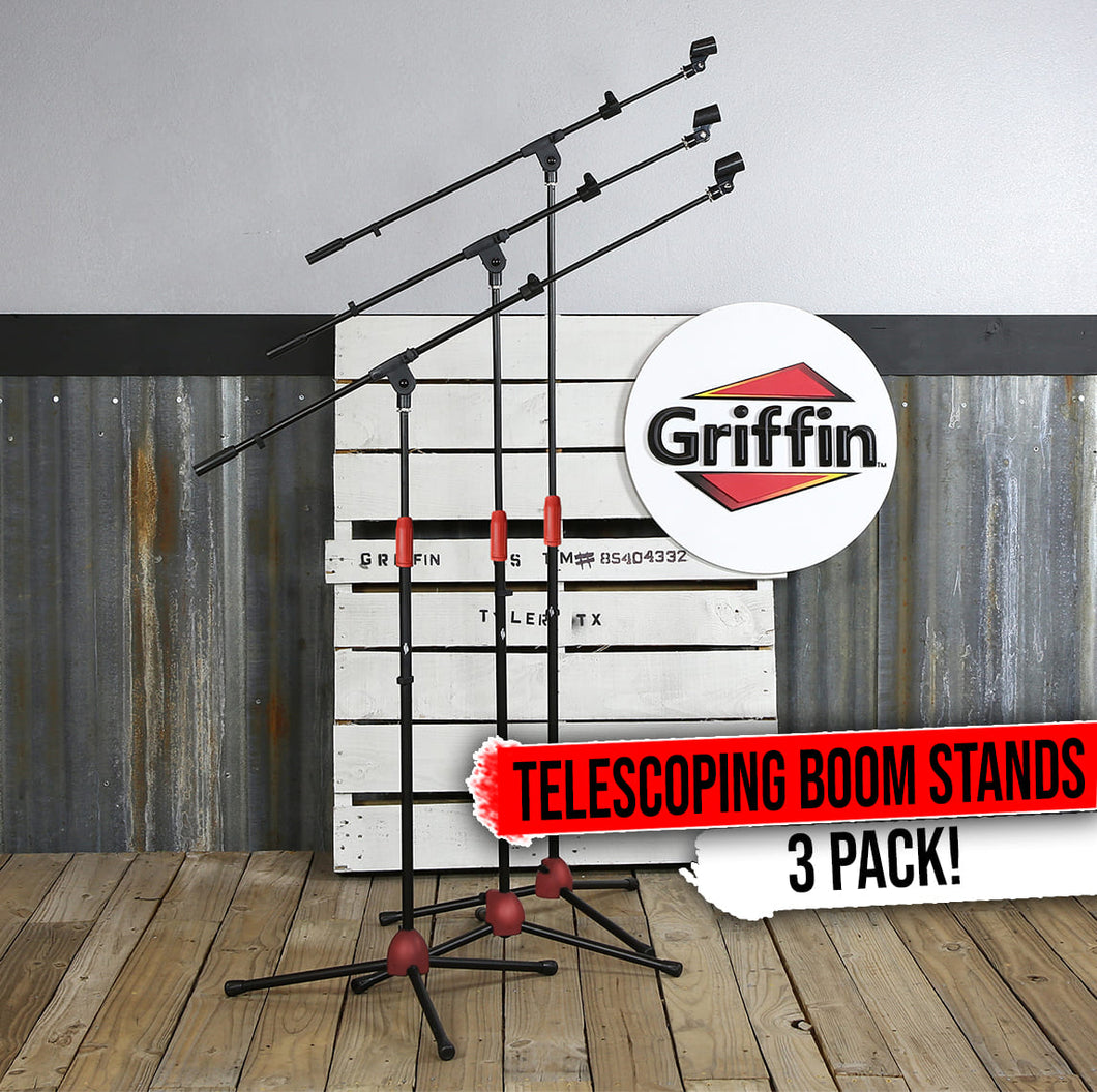 Microphone Stand with Telescopic Boom Arm (Pack of 3) by GRIFFIN - Adjustable Holder Mount