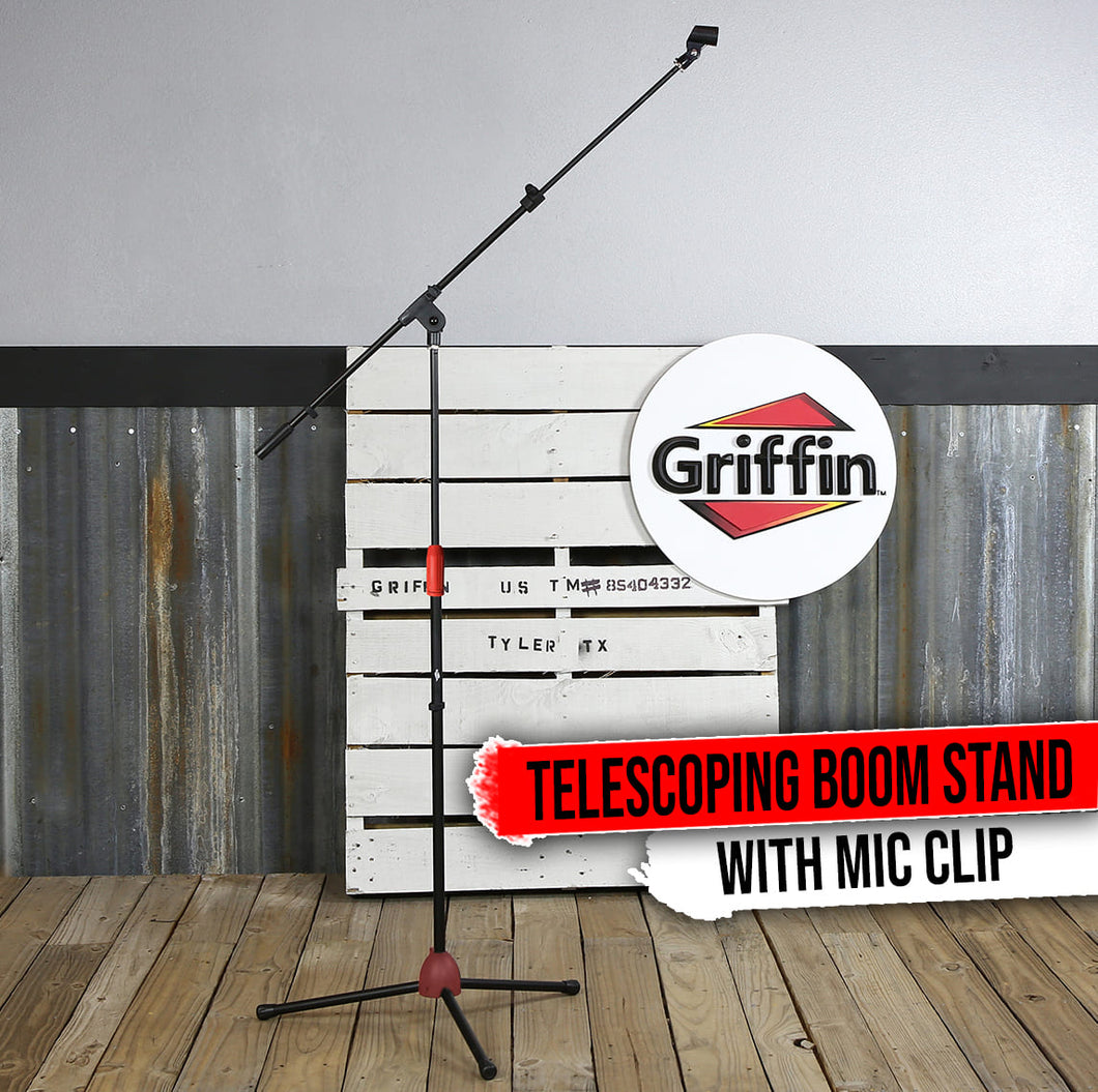 Microphone Stand with Telescoping Boom and Mic Clip Package by GRIFFIN - Tripod Premium Quality